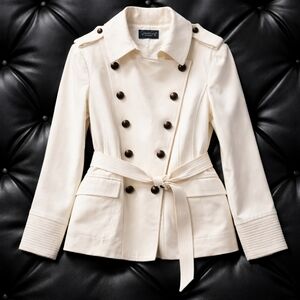 Venus Ivory Double Breasted Belted Jacket – Elegant Trench Style Coat Size 14